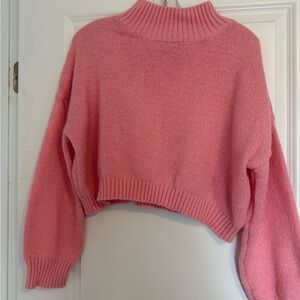 SHEIN Pink Cowl Neck Sweater Cropped